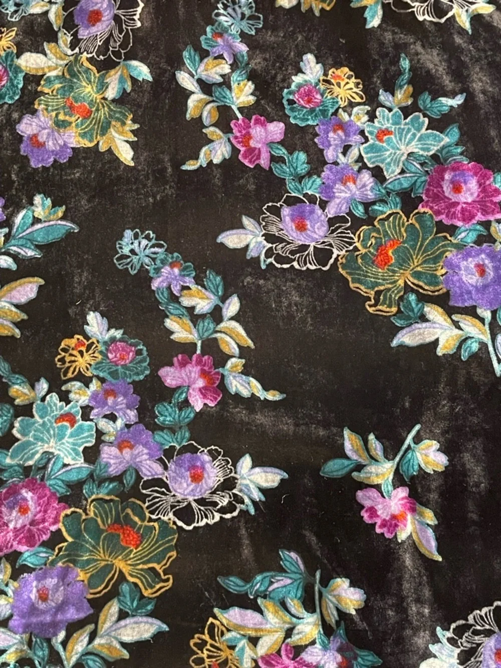 LOFT black velvet floral kimono open cardigan vibrant multicolor jewel tone - Picture 10 of 10